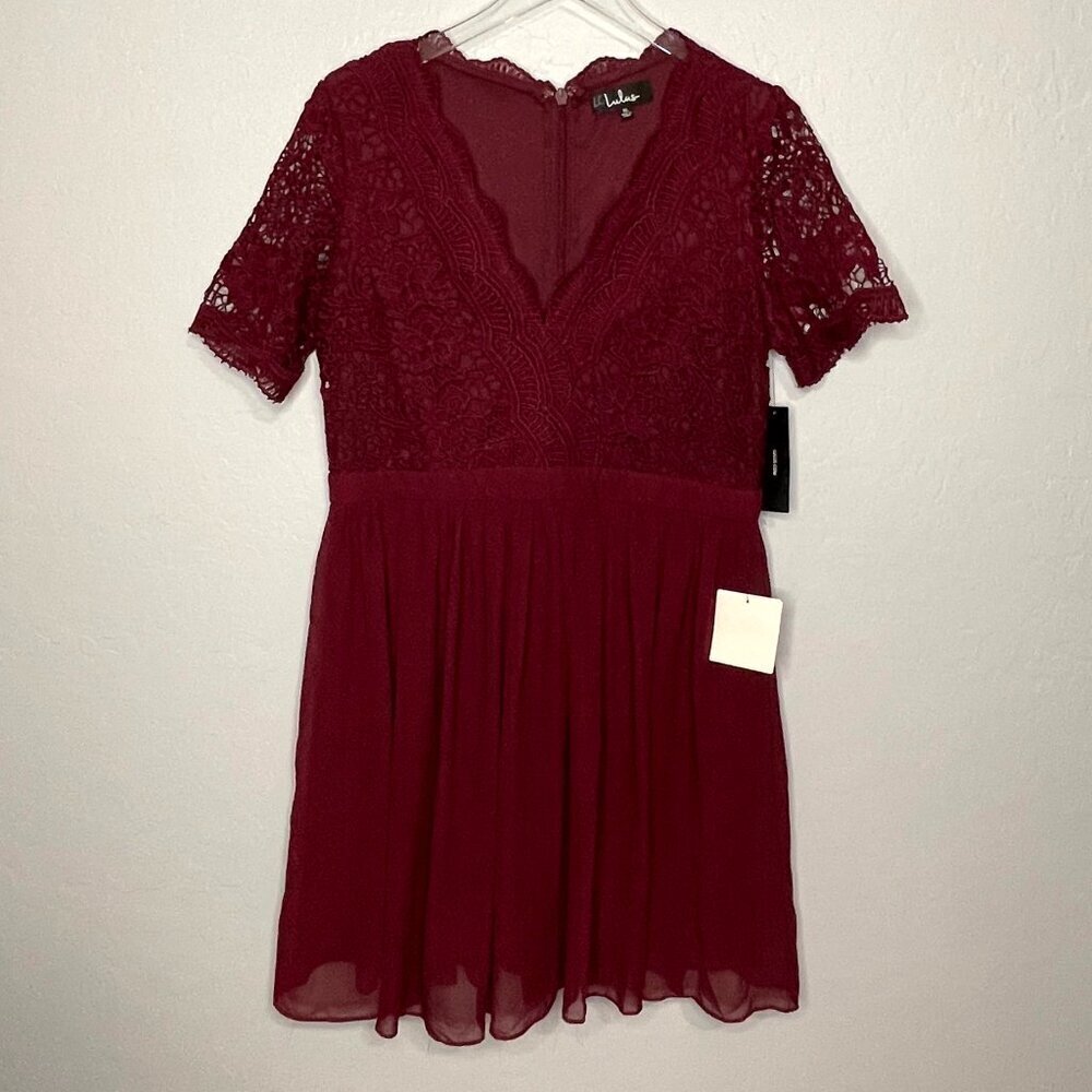 Lulus Burgundy Angel in Disguise Lace Skater Dress Size XL NWT - Picture 2 of 8